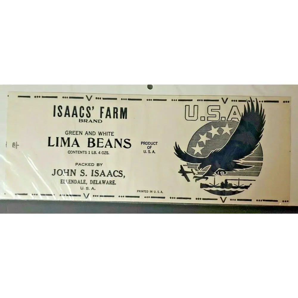 Vintage Isaac's Farms Brand Lima Beans‎ E.H. John S. Isaacs 1940s Can Label Z2